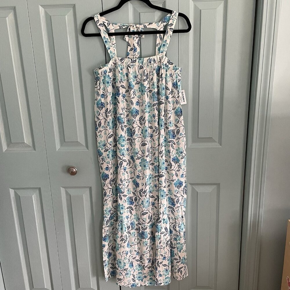 Old Navy Women’s Sleeveless Tie-Back Cutout Maxi Dress Medium Light Blue Flowers - Picture 3 of 15